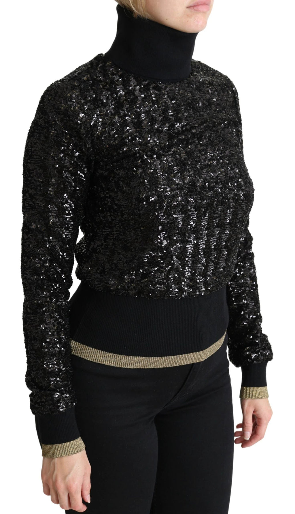 Dolce & Gabbana Black Sequined Knitted Turtle Neck Sweater by Dolce & Gabbana