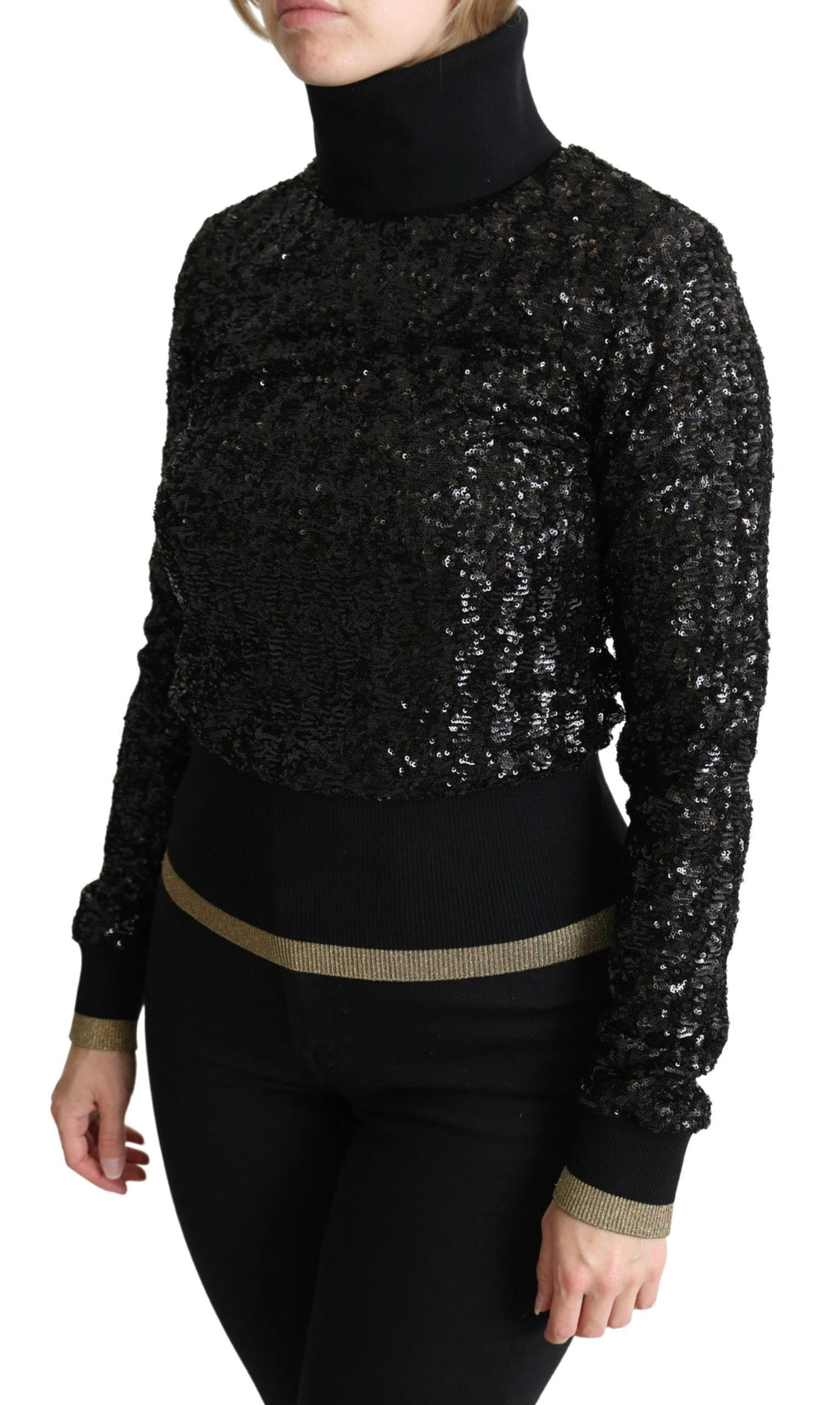 Dolce & Gabbana Black Sequined Knitted Turtle Neck Sweater by Dolce & Gabbana