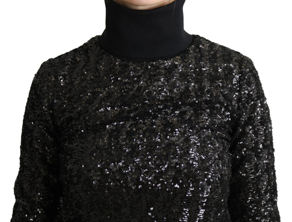 Dolce & Gabbana Black Sequined Knitted Turtle Neck Sweater by Dolce & Gabbana