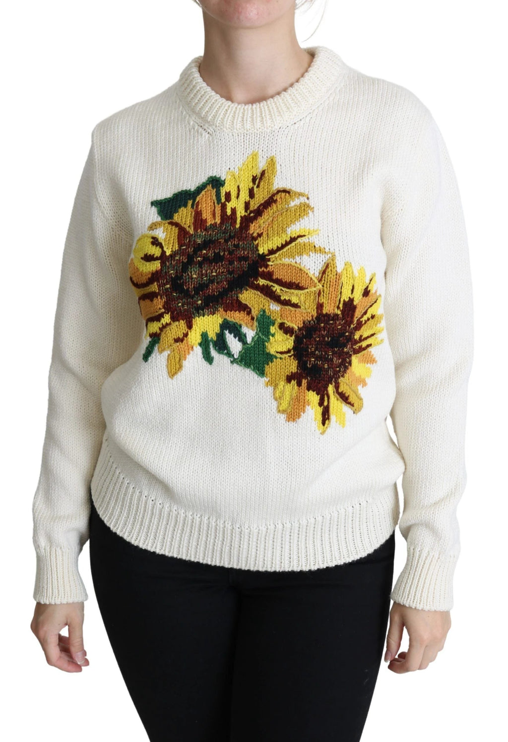 Dolce & Gabbana White Floral Wool Pullover Sunflower Sweater by Dolce & Gabbana