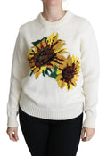 Dolce & Gabbana White Floral Wool Pullover Sunflower Sweater by Dolce & Gabbana