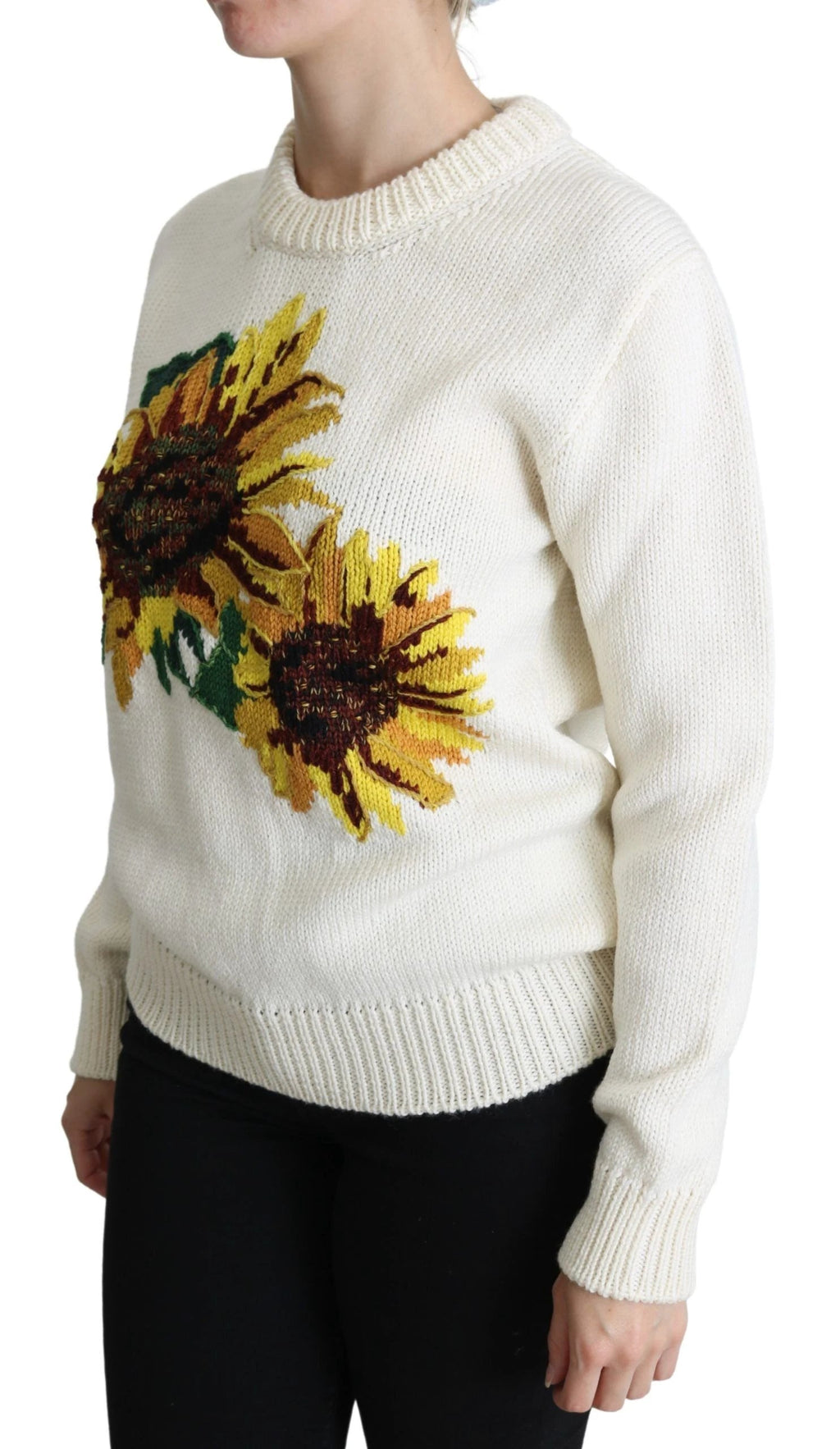 Dolce & Gabbana White Floral Wool Pullover Sunflower Sweater by Dolce & Gabbana