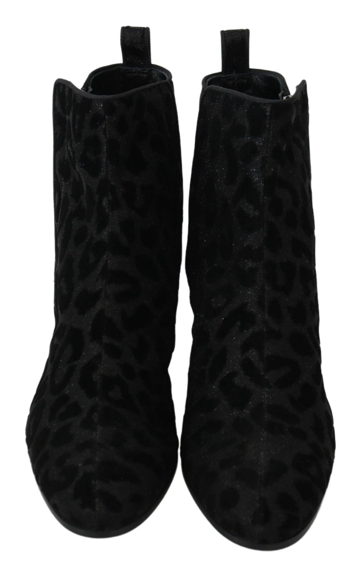 Dolce & Gabbana Black Leopard Short Boots Zipper Shoes by Dolce & Gabbana