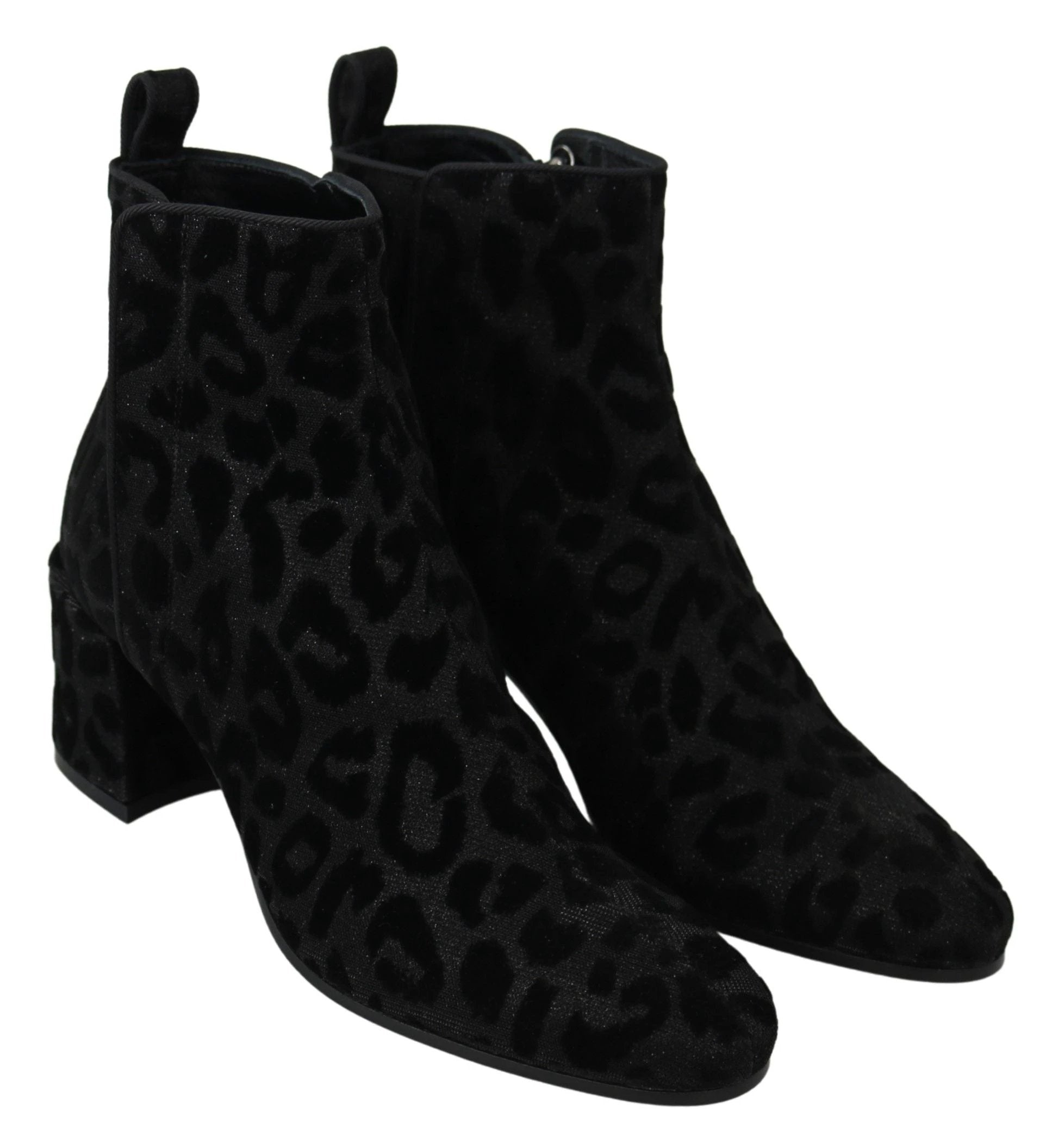 Dolce & Gabbana Black Leopard Short Boots Zipper Shoes by Dolce & Gabbana