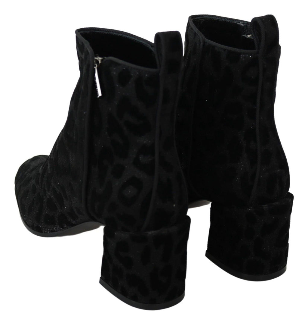 Dolce & Gabbana Black Leopard Short Boots Zipper Shoes by Dolce & Gabbana
