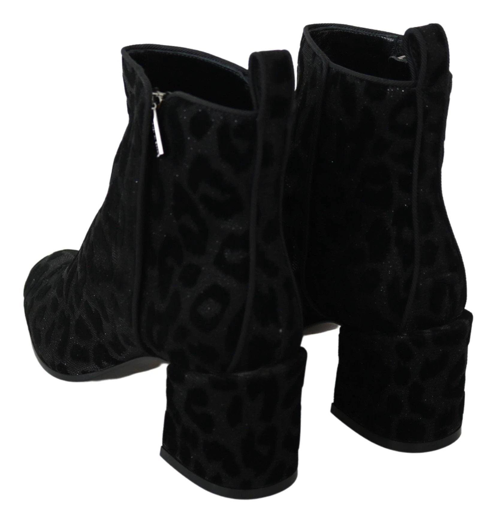 Dolce & Gabbana Black Leopard Short Boots Zipper Shoes by Dolce & Gabbana