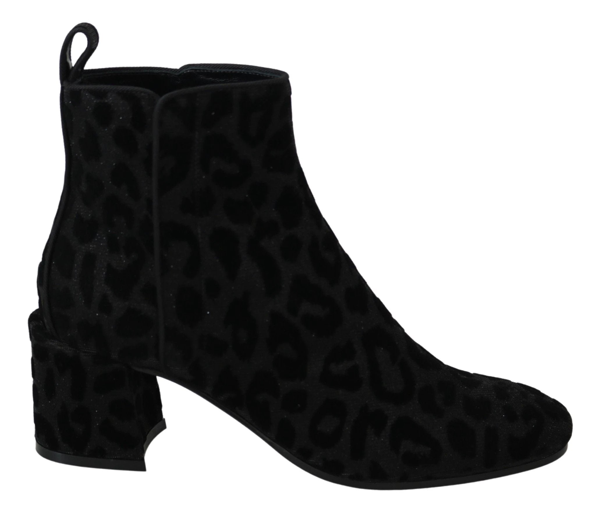 Dolce & Gabbana Black Leopard Short Boots Zipper Shoes by Dolce & Gabbana