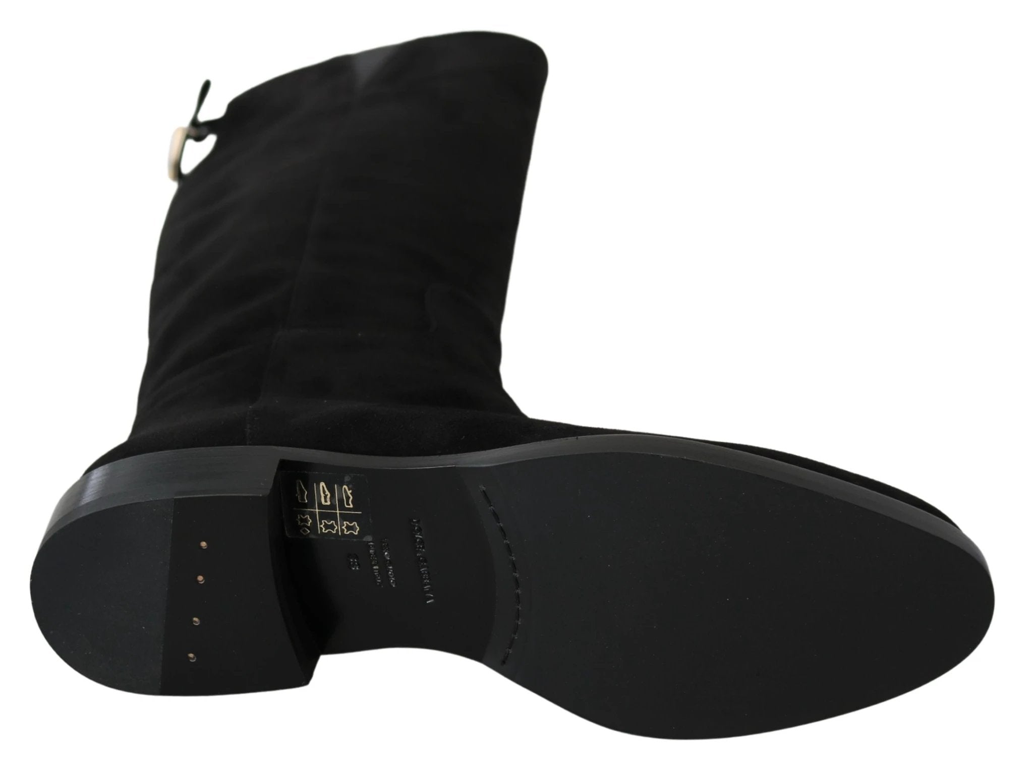 Dolce & Gabbana Black Suede Knee High Flat Boots Shoes by Dolce & Gabbana