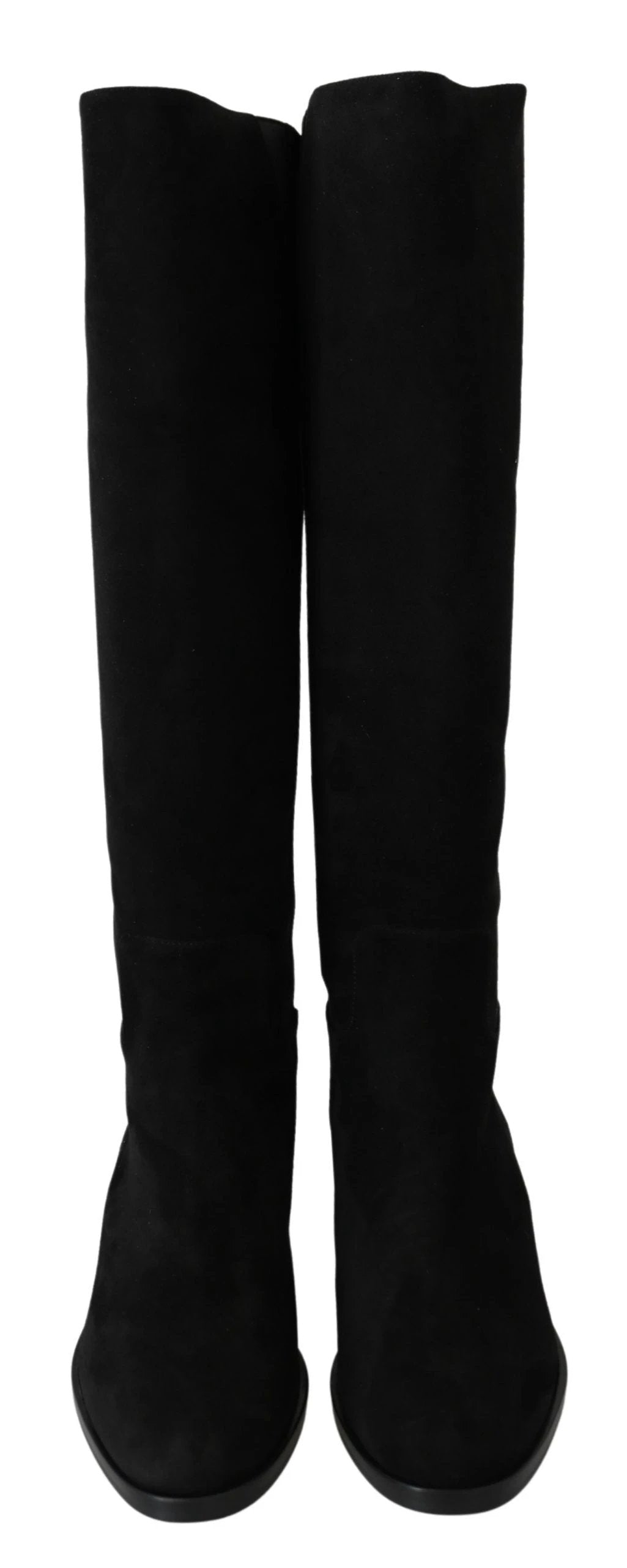 Dolce & Gabbana Black Suede Knee High Flat Boots Shoes by Dolce & Gabbana
