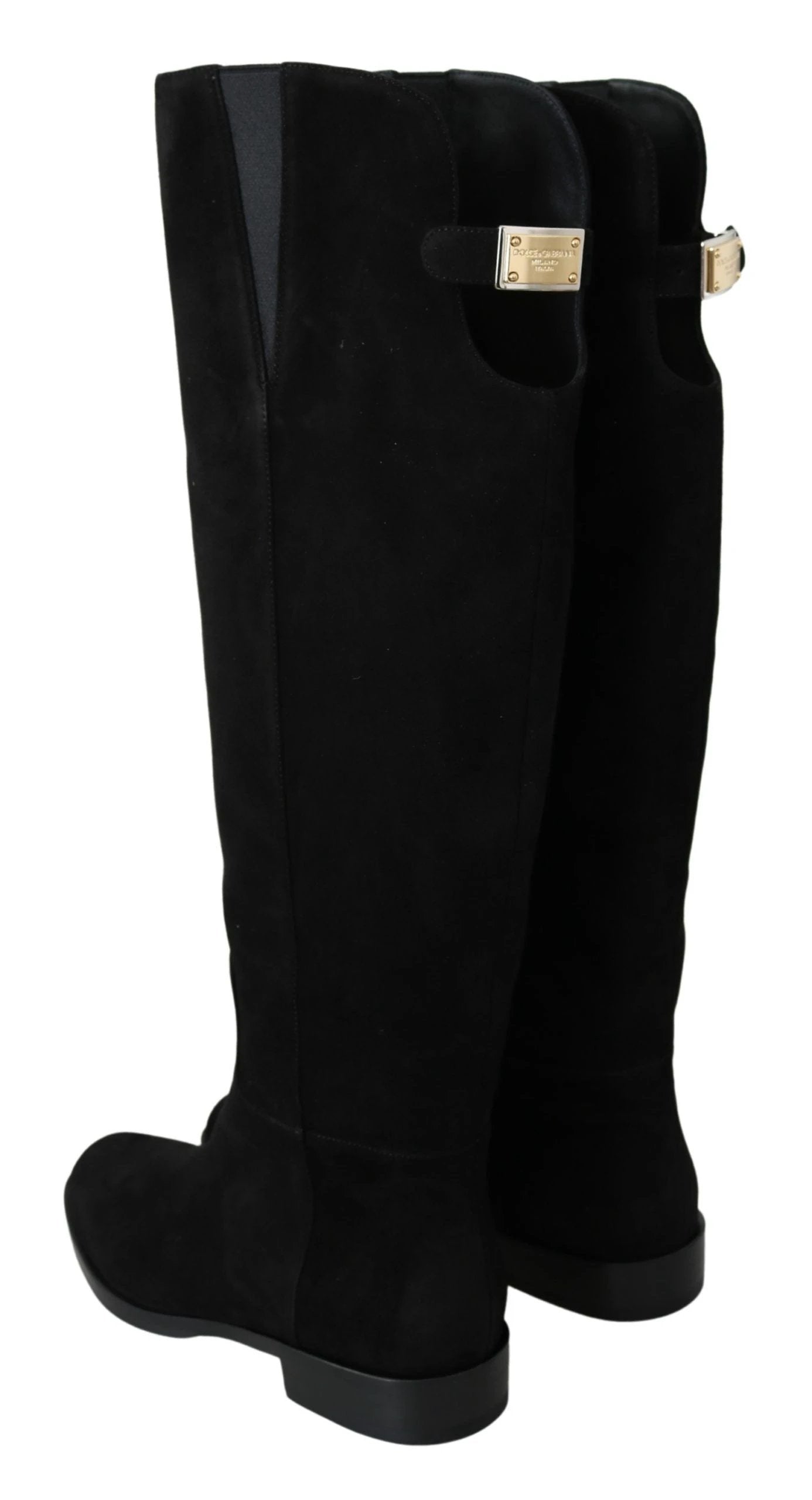 Dolce & Gabbana Black Suede Knee High Flat Boots Shoes by Dolce & Gabbana