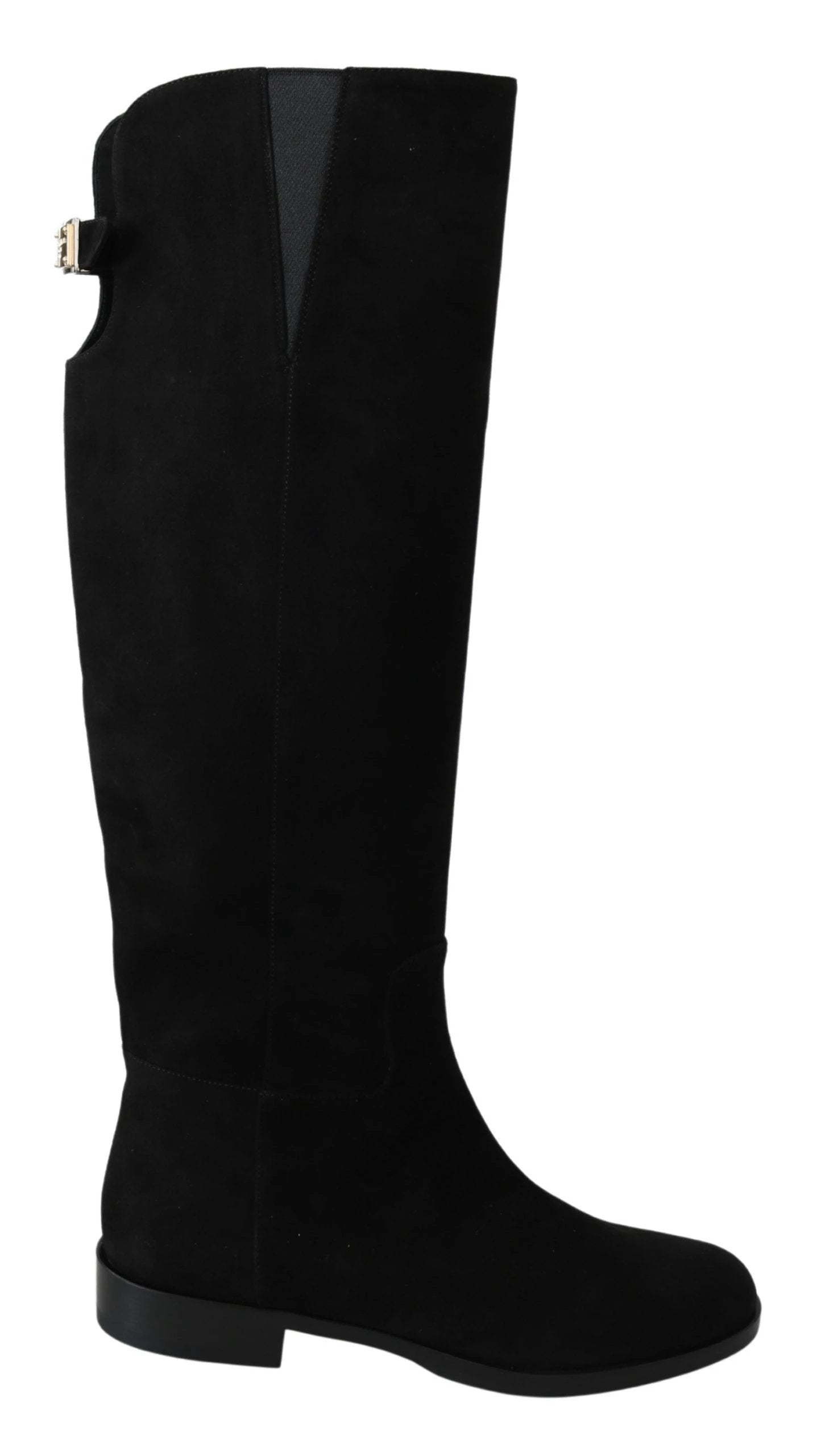 Dolce & Gabbana Black Suede Knee High Flat Boots Shoes by Dolce & Gabbana