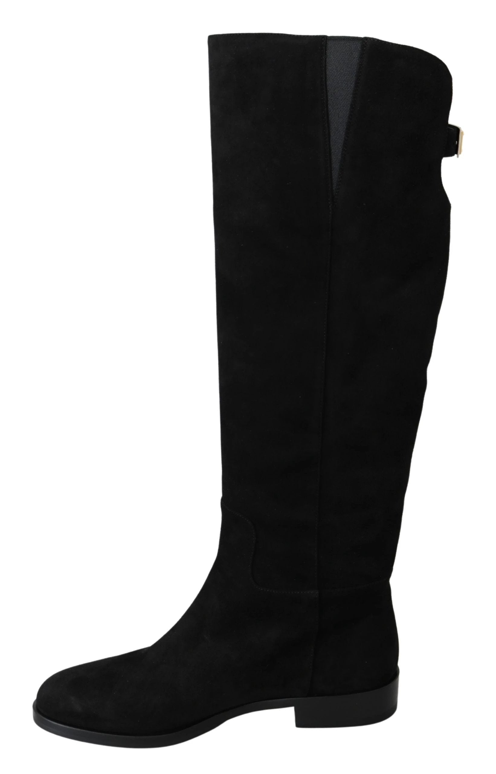 Dolce & Gabbana Black Suede Knee High Flat Boots Shoes by Dolce & Gabbana