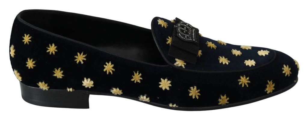 Dolce & Gabbana Blue Velvet Crown Slippers Loafers Shoes by Dolce & Gabbana