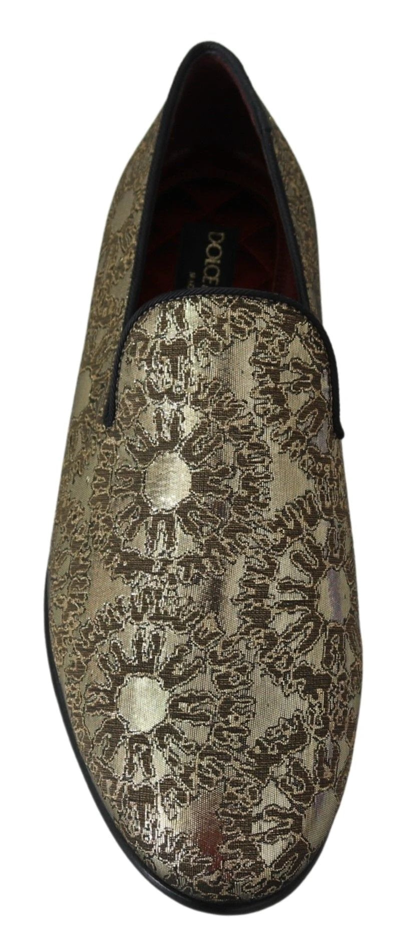 Dolce & Gabbana Gold Jacquard Flats Mens Loafers Shoes by Dolce & Gabbana