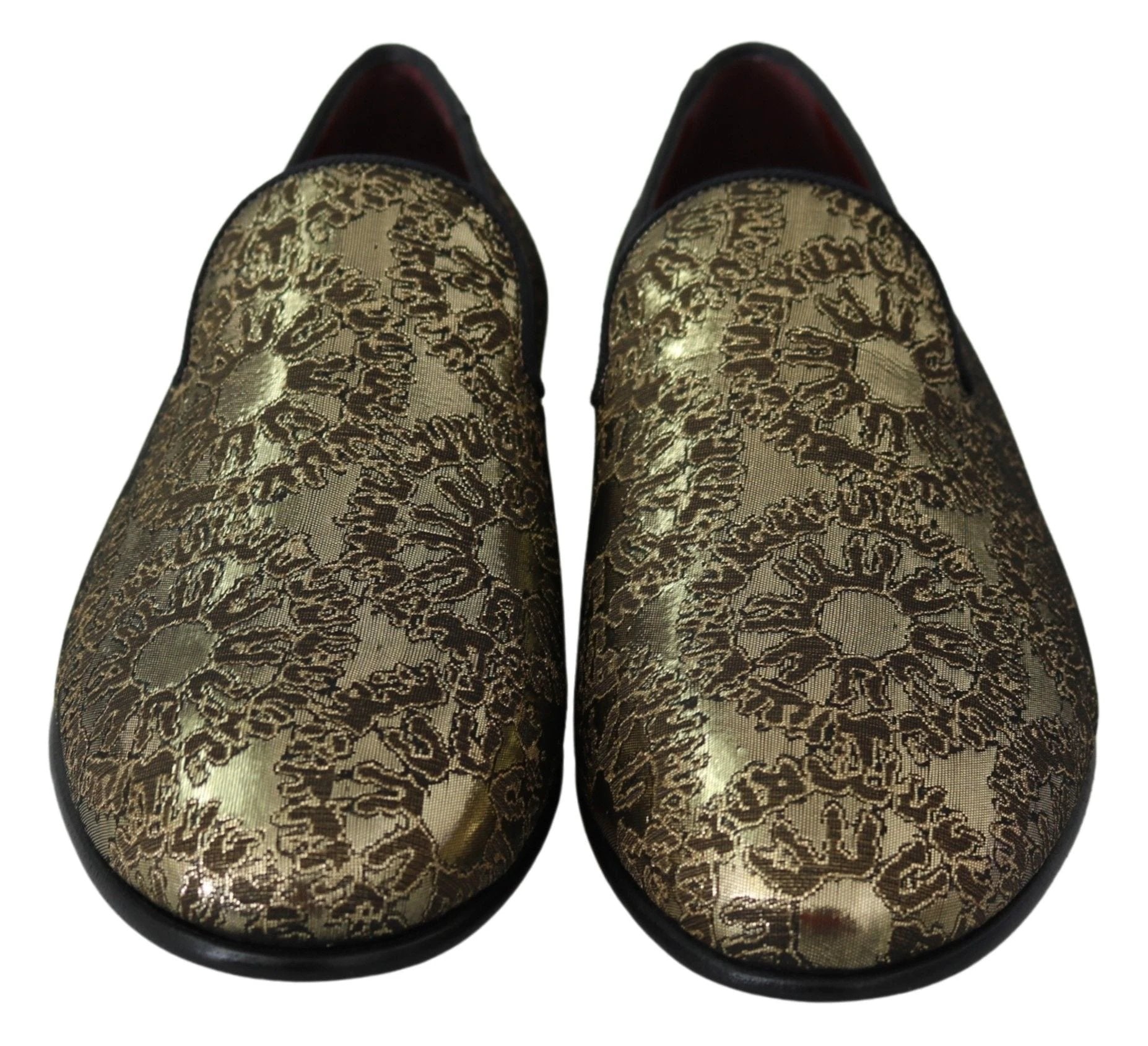 Dolce & Gabbana Gold Jacquard Flats Mens Loafers Shoes by Dolce & Gabbana
