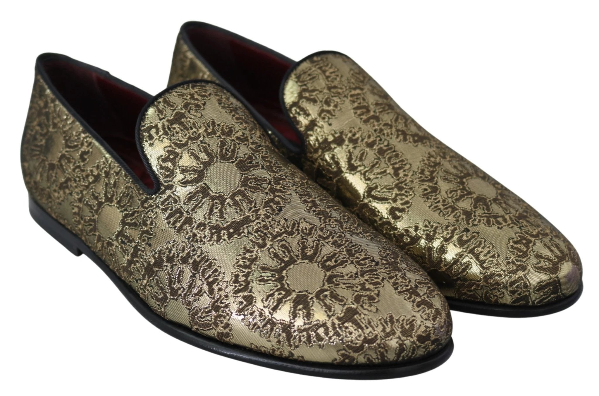 Dolce & Gabbana Gold Jacquard Flats Mens Loafers Shoes by Dolce & Gabbana