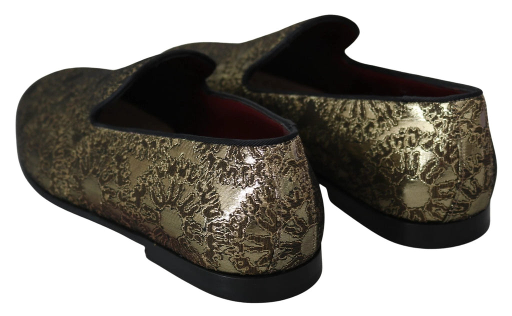 Dolce & Gabbana Gold Jacquard Flats Mens Loafers Shoes by Dolce & Gabbana