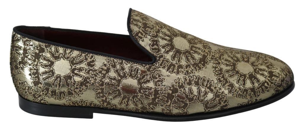 Dolce & Gabbana Gold Jacquard Flats Mens Loafers Shoes by Dolce & Gabbana