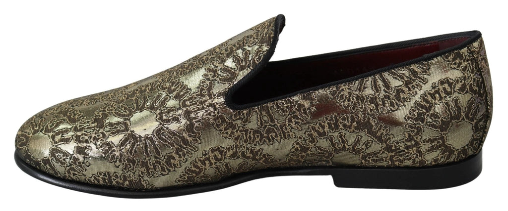Dolce & Gabbana Gold Jacquard Flats Mens Loafers Shoes by Dolce & Gabbana