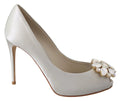 Dolce & Gabbana White Crystals Peep Toe Heels Satin Pumps Shoes by Dolce & Gabbana