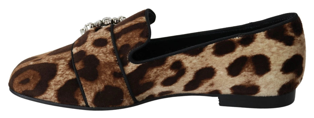 Dolce & Gabbana Brown Leopard Print Crystals Loafers Flats Shoes by Dolce & Gabbana