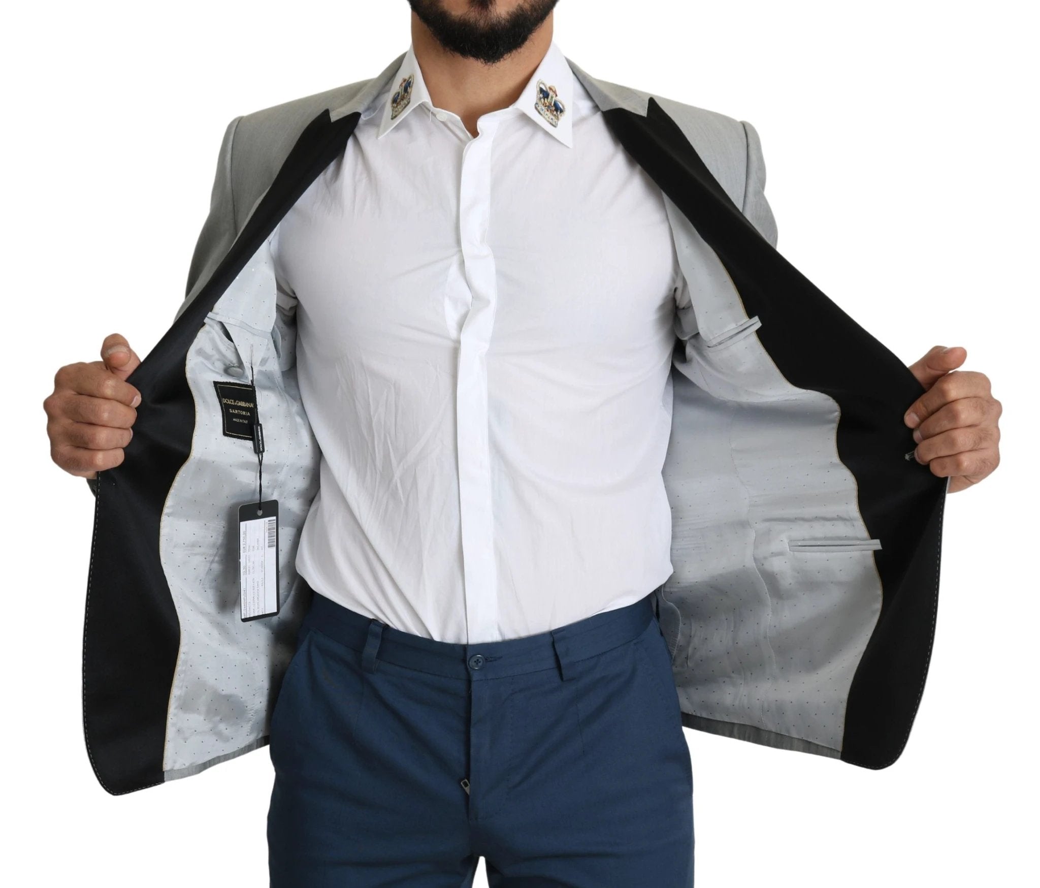 Dolce & Gabbana Light Gray Single Breasted SARTORIA Blazer by Dolce & Gabbana
