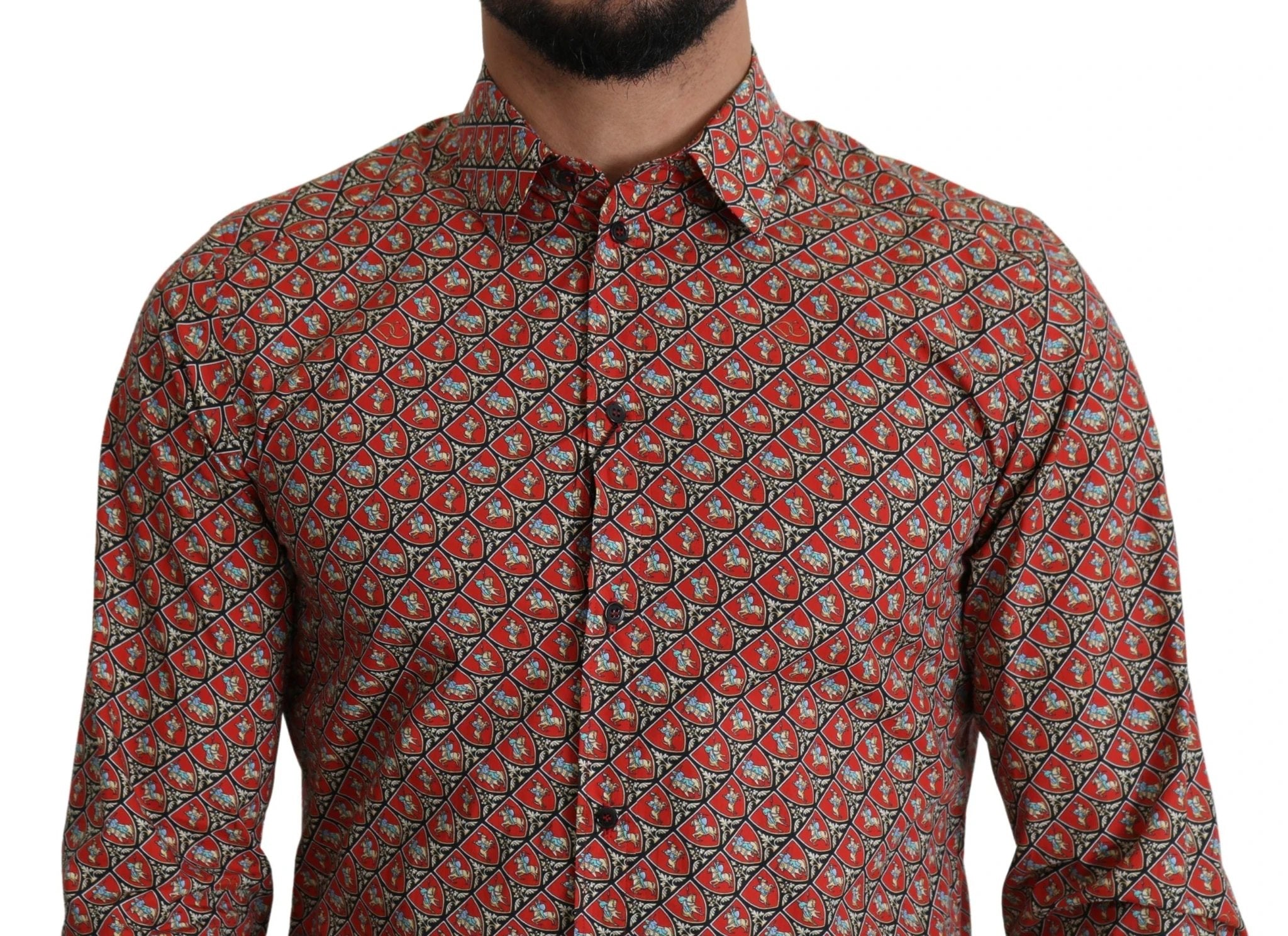 Dolce & Gabbana Red Printed Knight Formal Dress MARTINI Shirt by Dolce & Gabbana