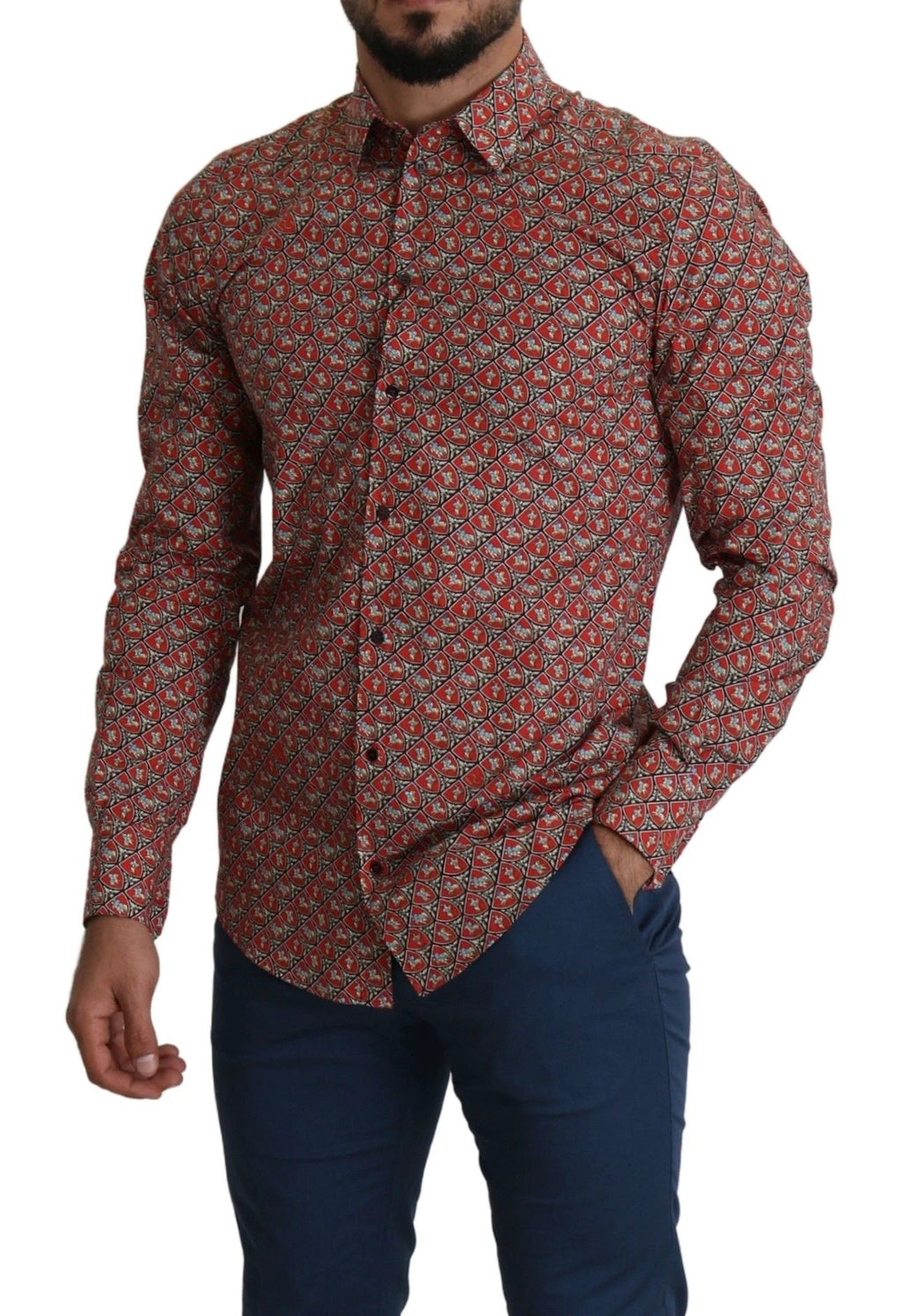 Dolce & Gabbana Red Printed Knight Formal Dress MARTINI Shirt by Dolce & Gabbana
