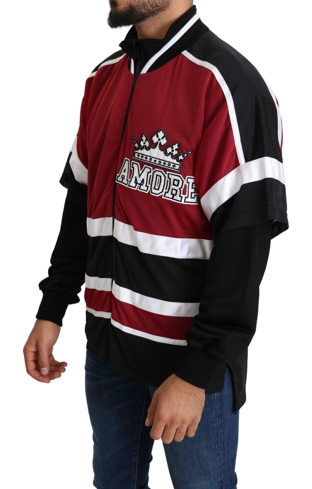 Dolce & Gabbana Red Black AMORE Sport Full Zipper Sweater by Dolce & Gabbana