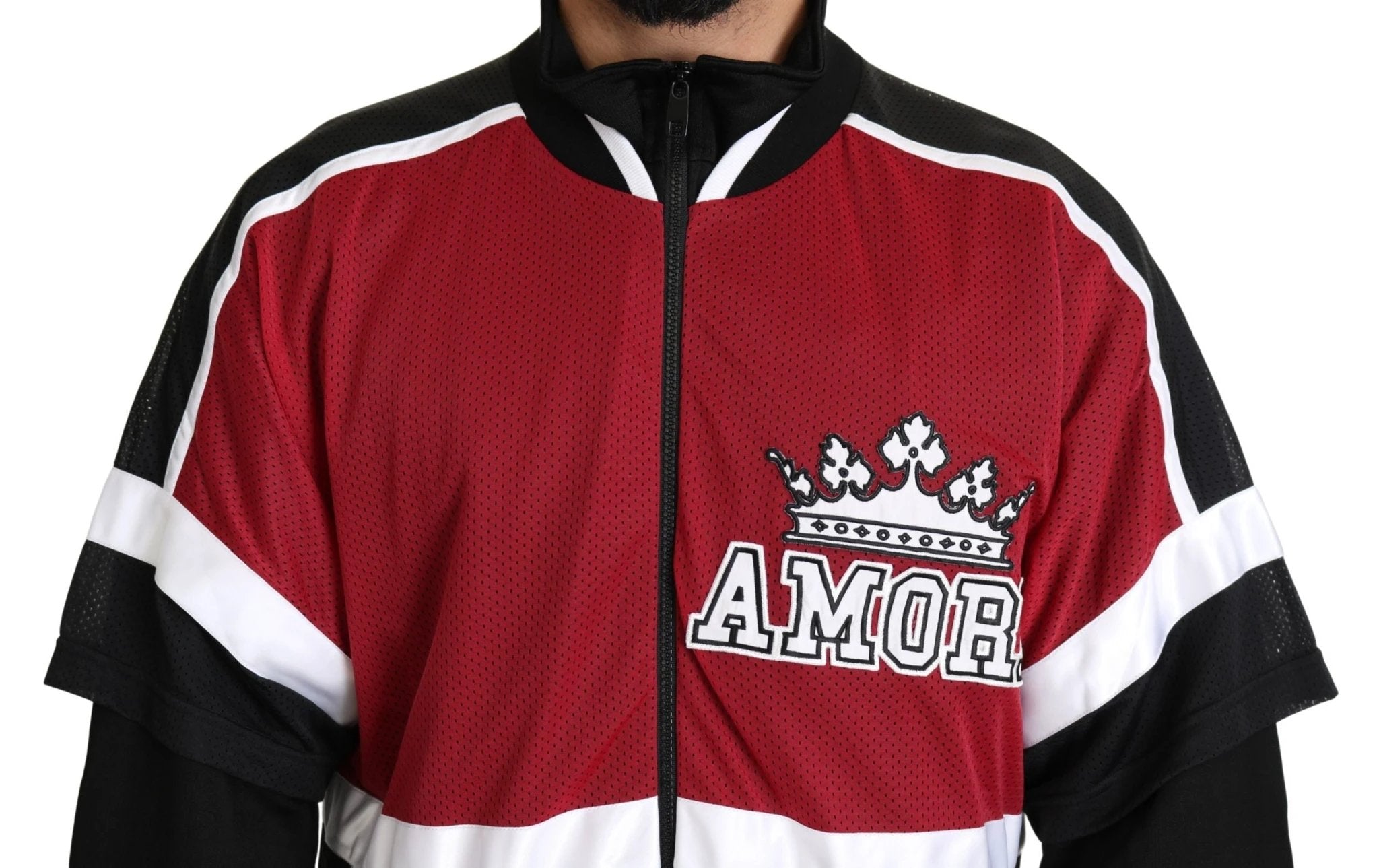 Dolce & Gabbana Red Black AMORE Sport Full Zipper Sweater by Dolce & Gabbana