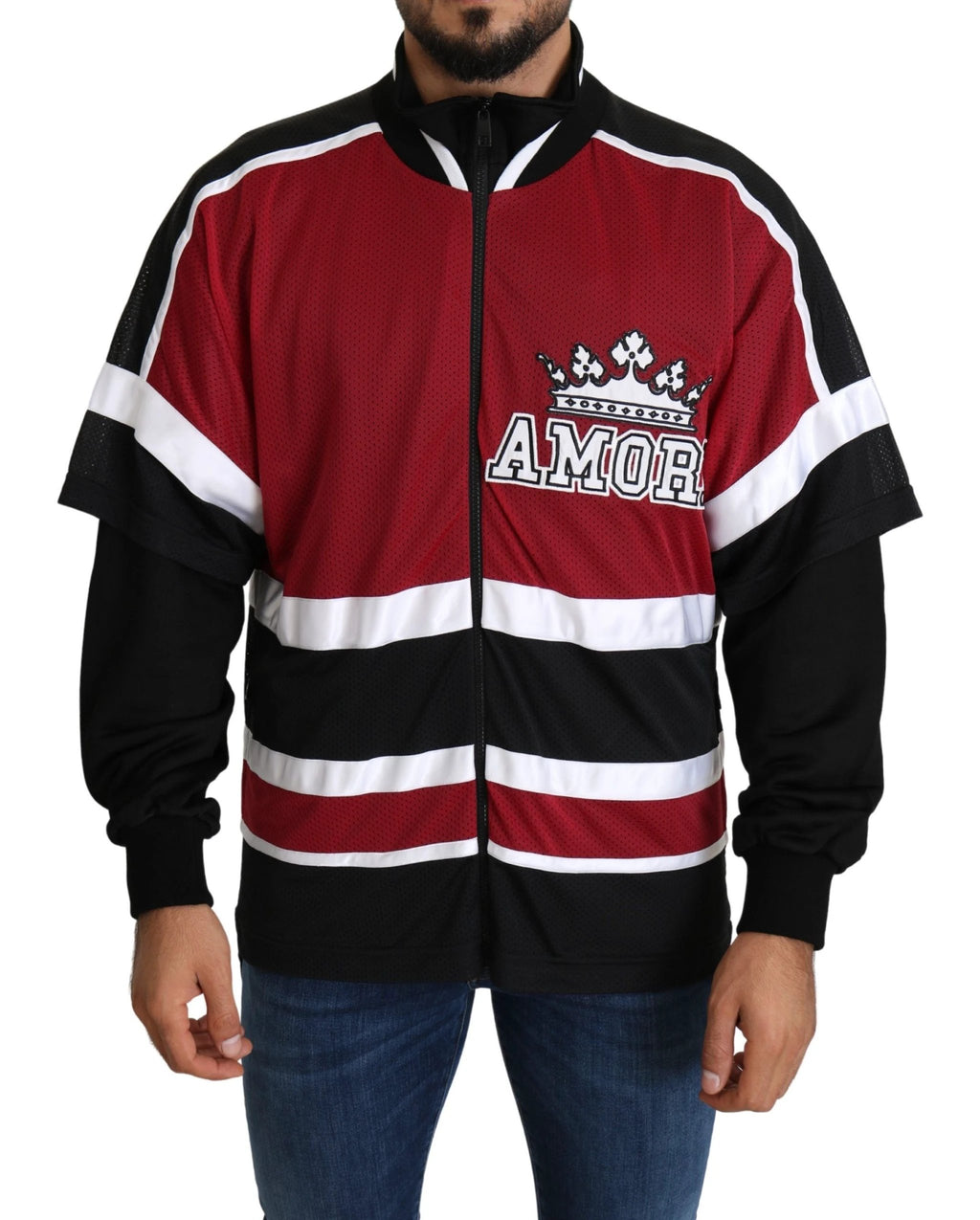 Dolce & Gabbana Red Black AMORE Sport Full Zipper Sweater by Dolce & Gabbana