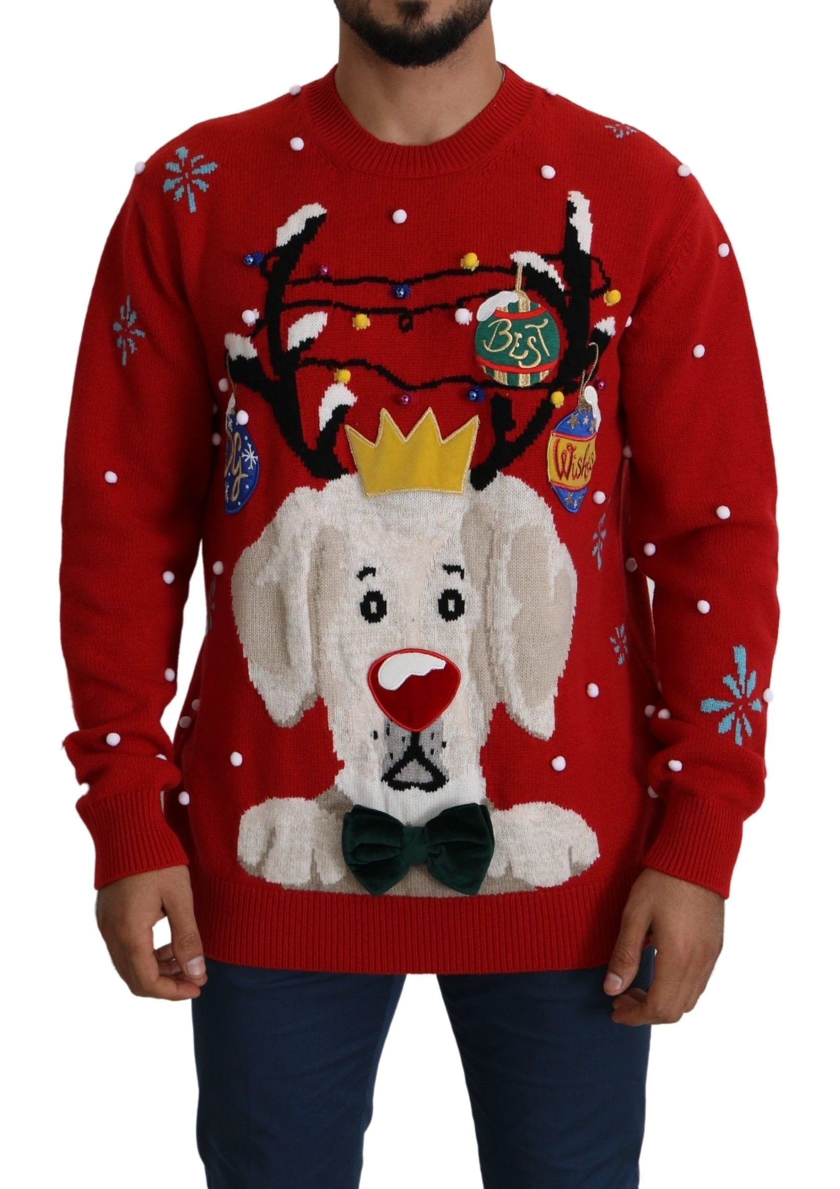 Dolce & Gabbana Red Christmas Dog Pullover Cashmere Sweater by Dolce & Gabbana
