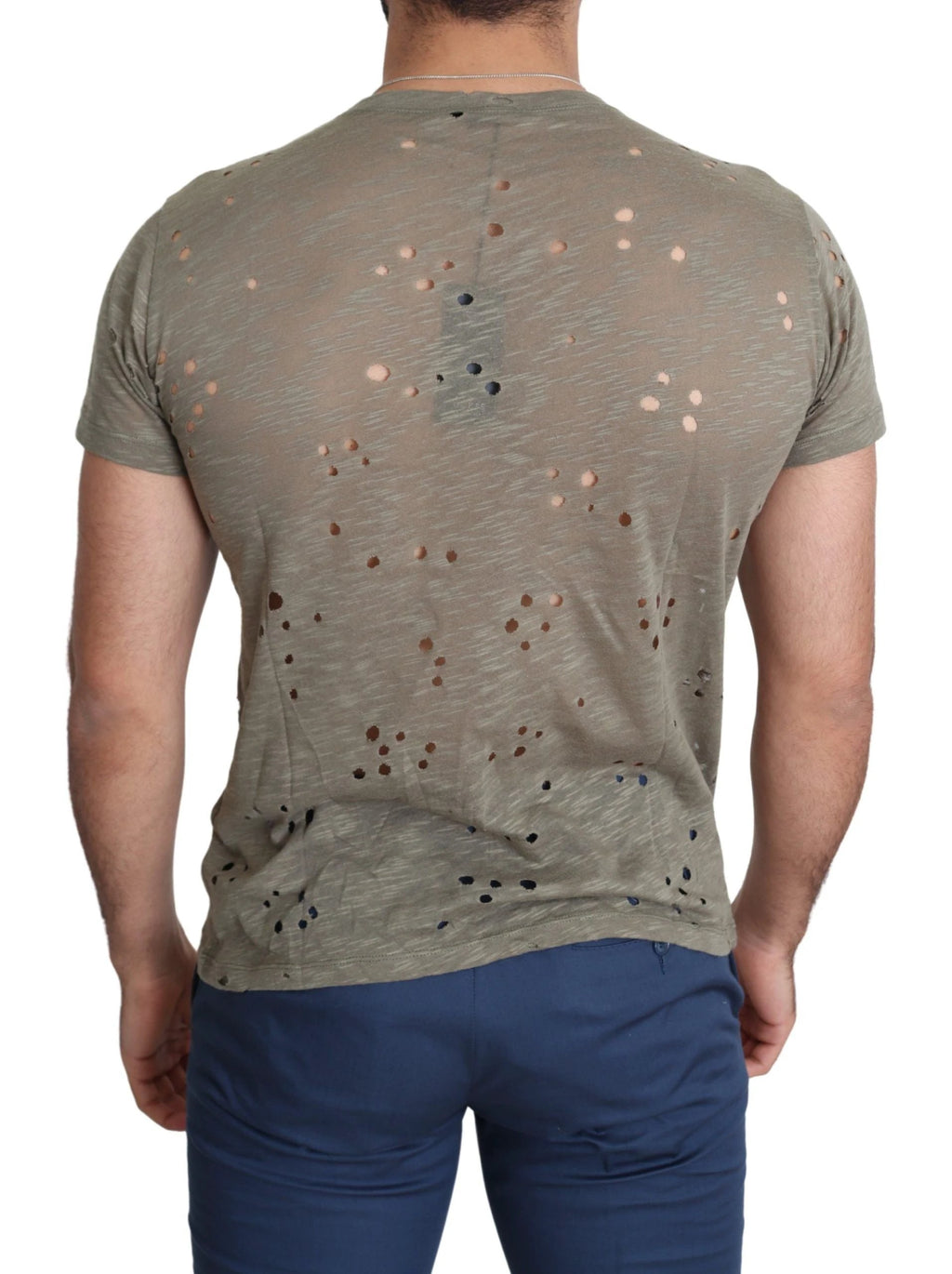 Guess Brown Cotton Stretch Logo Print Men Casual Perforated T-shirt by Guess