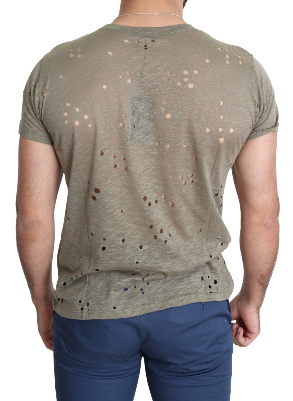 Guess Brown Cotton Stretch Logo Print Men Casual Perforated T-shirt by Guess