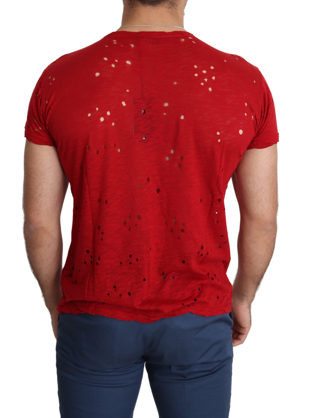 Guess Red Cotton Logo Print Men Casual Top Perforated T-shirt by Guess