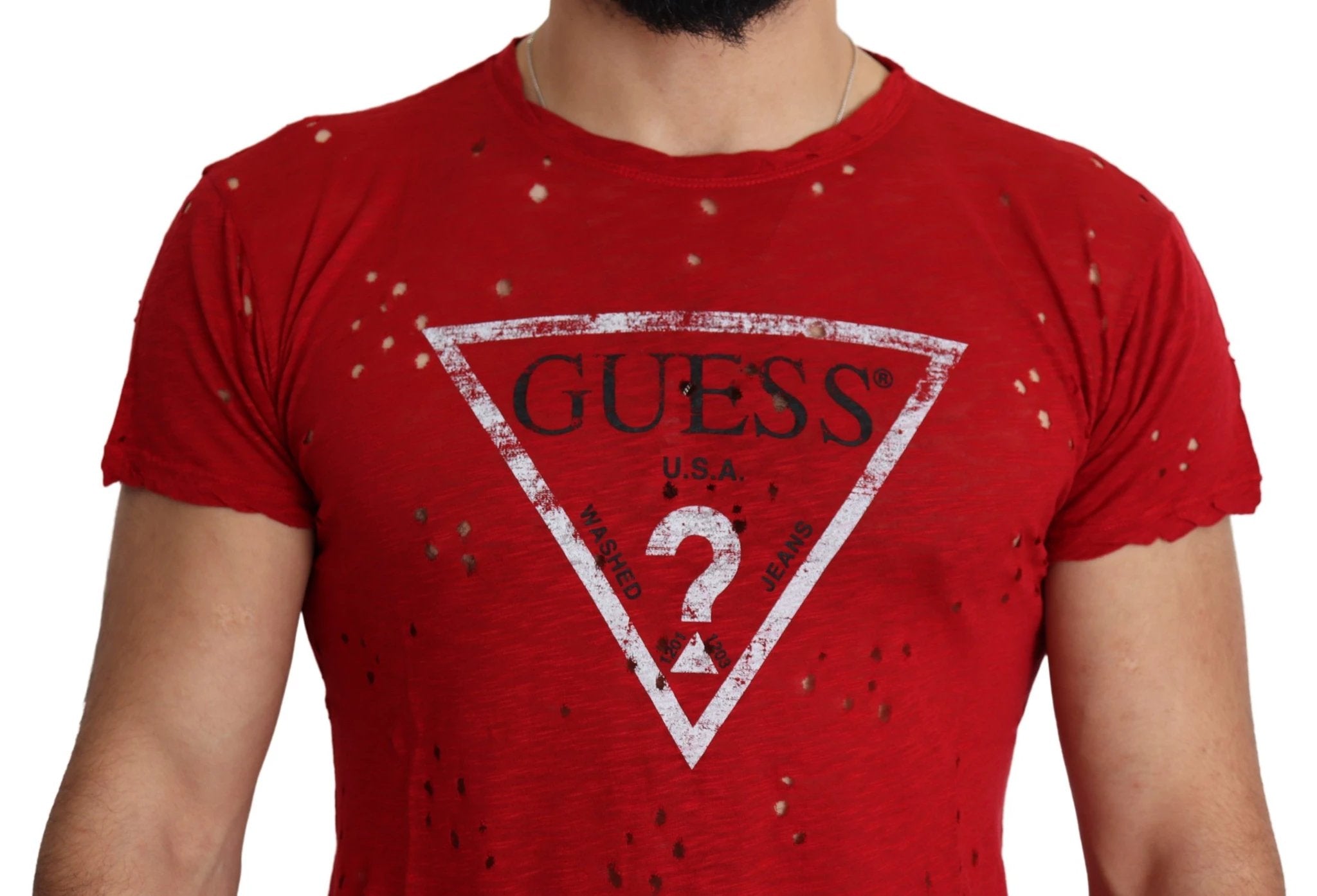 Guess Red Cotton Logo Print Men Casual Top Perforated T-shirt by Guess