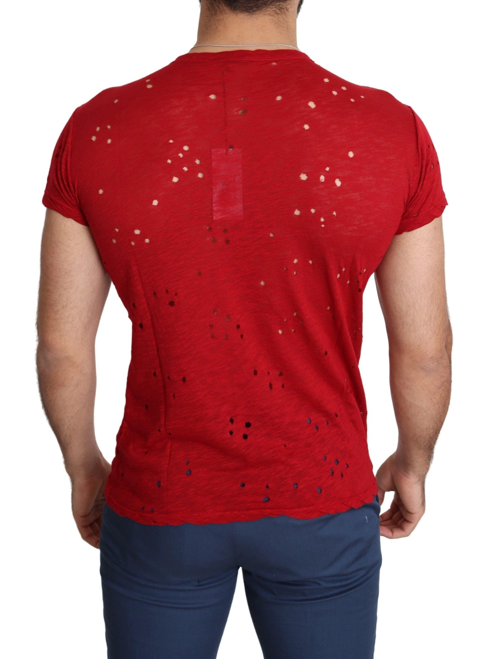 Guess Red Cotton Logo Print Men Casual Top Perforated T-shirt by Guess