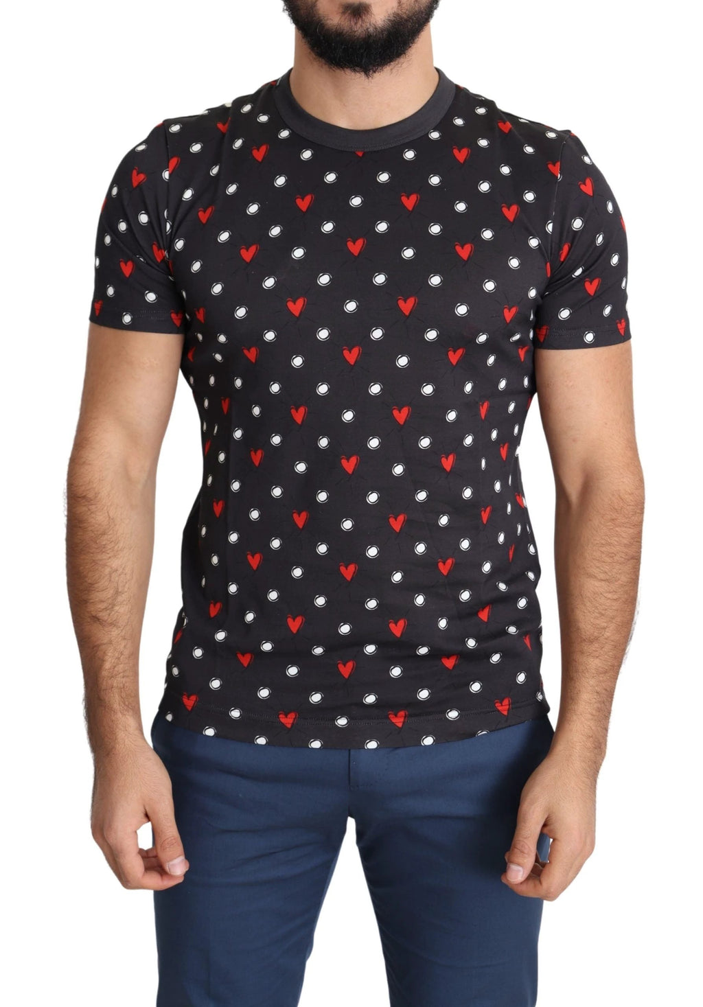 Dolce & Gabbana Dark Gray Hearts Print Cotton Men T-shirt by Dolce & Gabbana