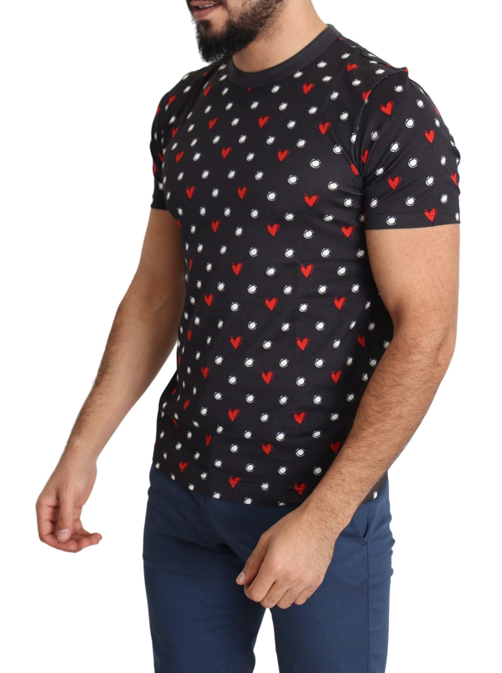 Dolce & Gabbana Dark Gray Hearts Print Cotton Men T-shirt by Dolce & Gabbana
