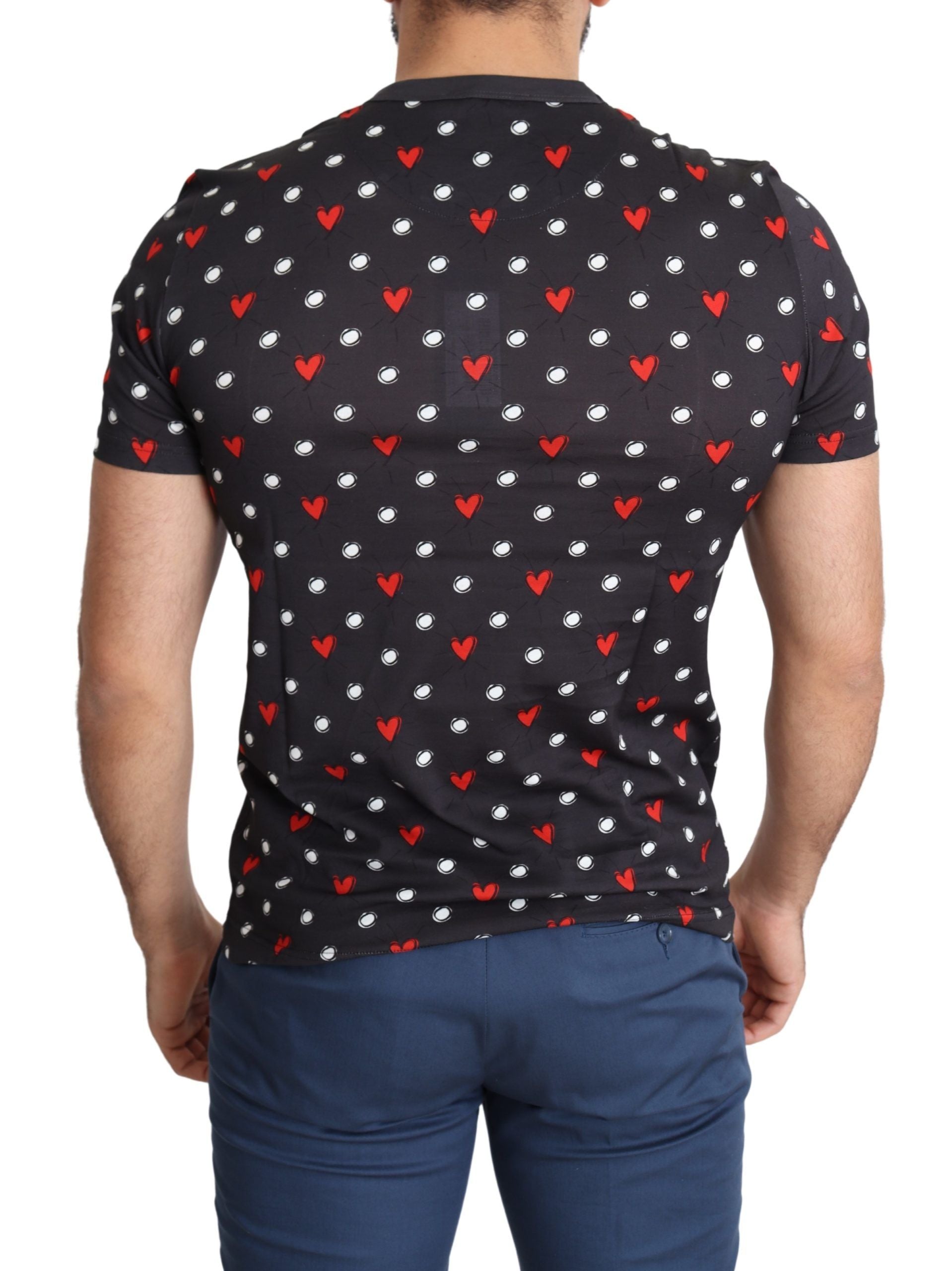 Dolce & Gabbana Dark Gray Hearts Print Cotton Men T-shirt by Dolce & Gabbana