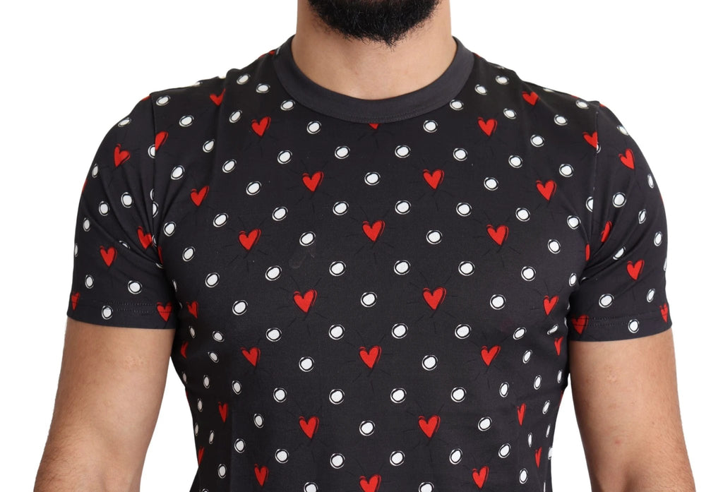 Dolce & Gabbana Dark Gray Hearts Print Cotton Men T-shirt by Dolce & Gabbana