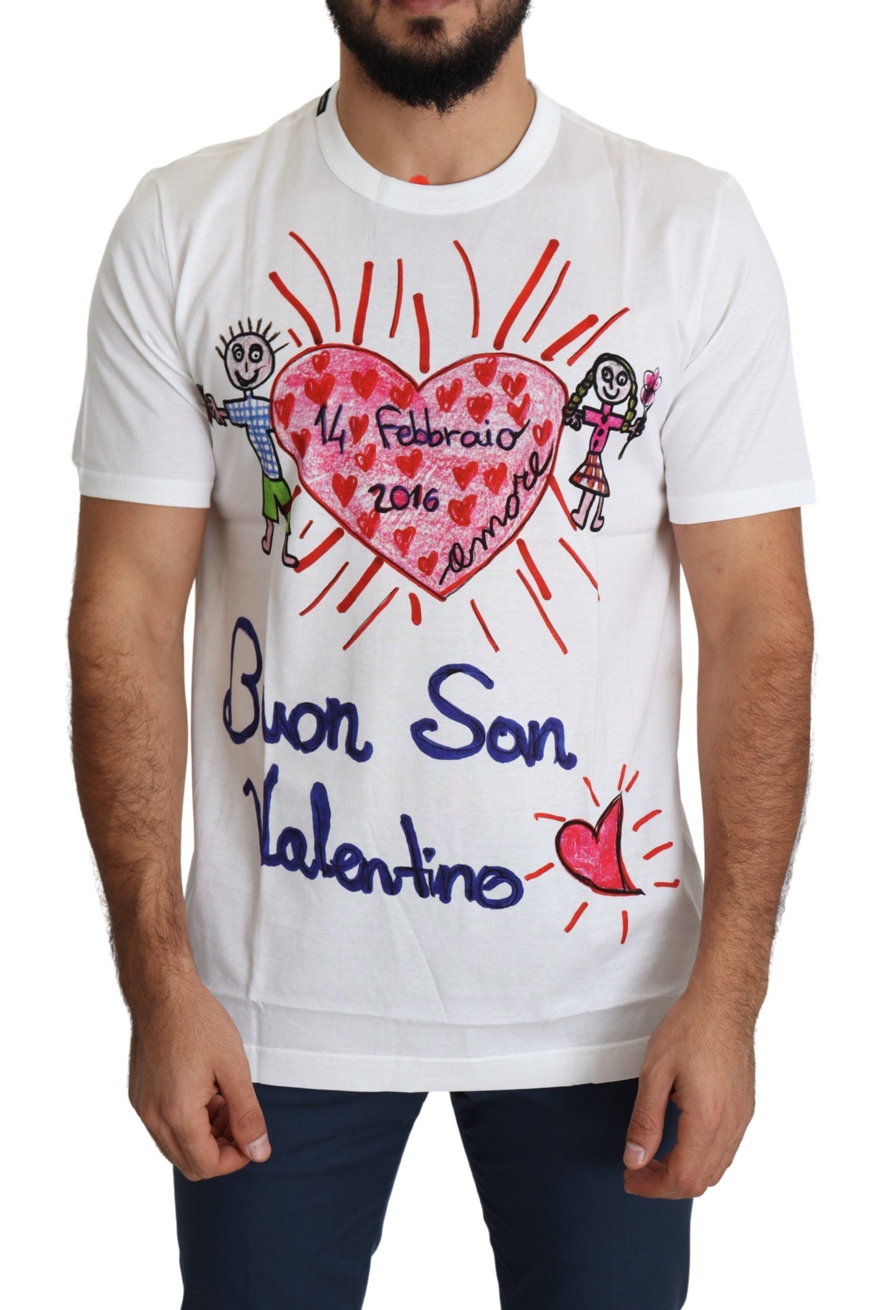 Dolce & Gabbana White Saint Valentine Hearts Print Men T-shirt by Dolce & Gabbana