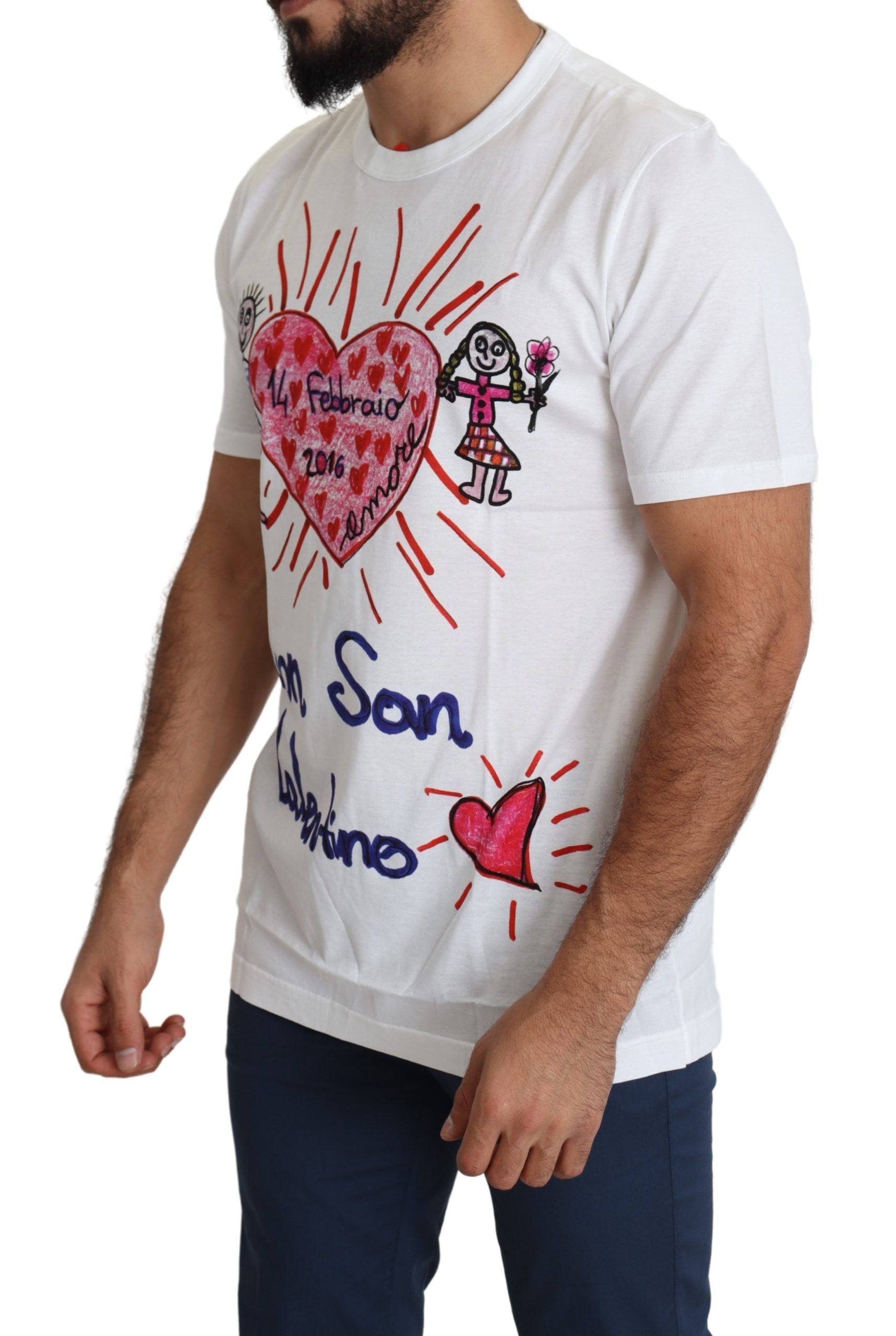 Dolce & Gabbana White Saint Valentine Hearts Print Men T-shirt by Dolce & Gabbana
