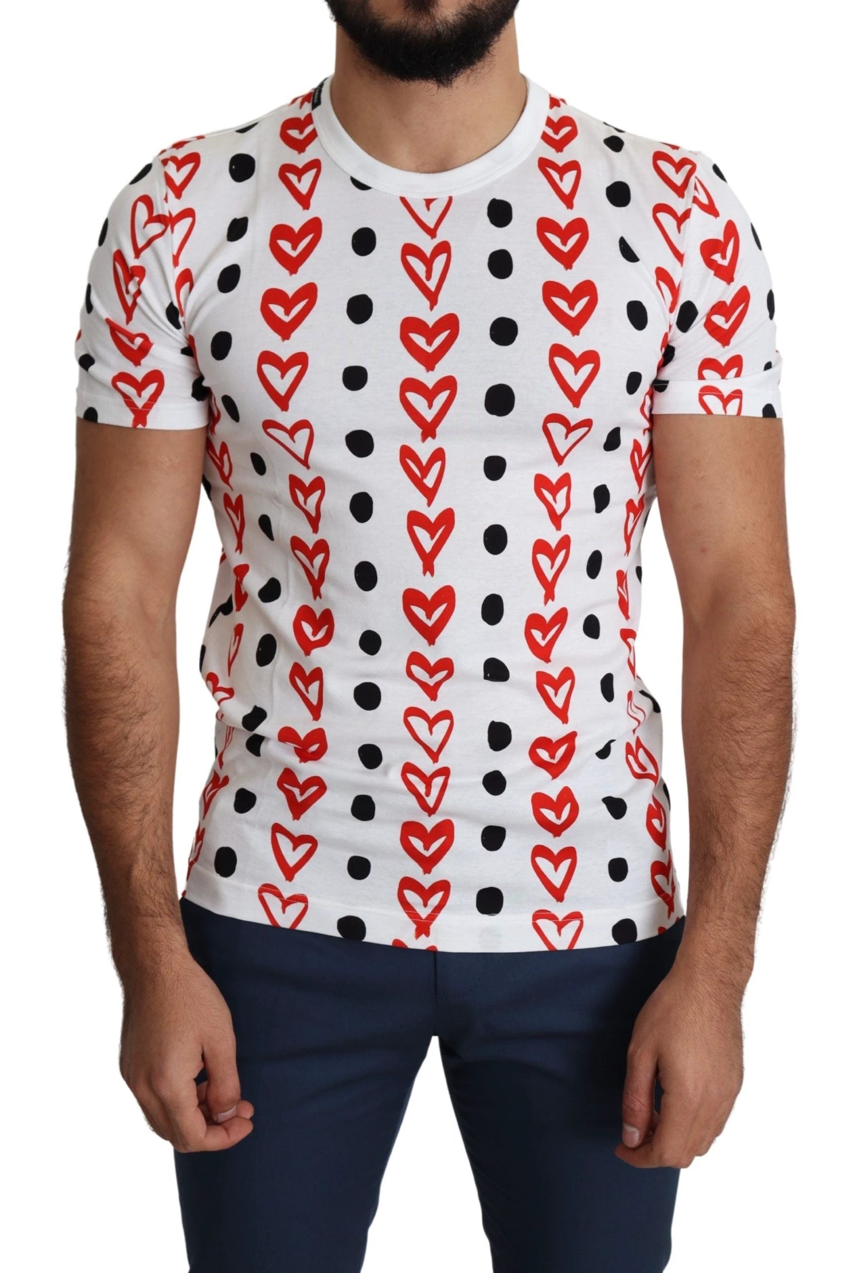 Dolce & Gabbana White Hearts Print Cotton Men Top T-shirt by Dolce & Gabbana