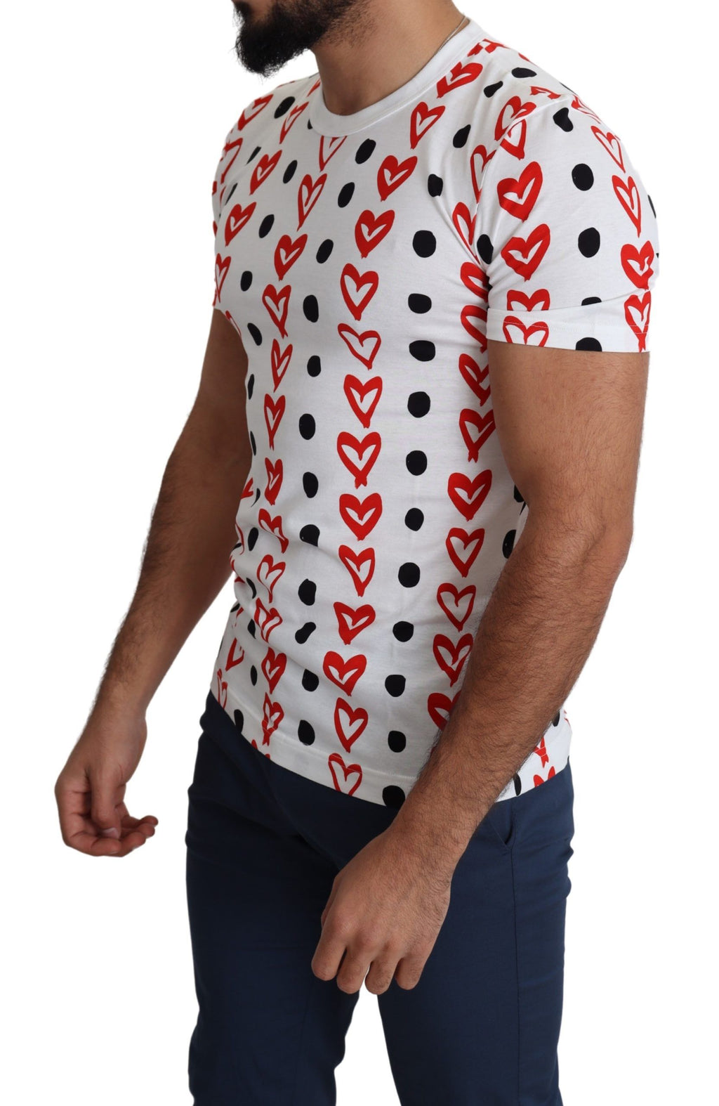 Dolce & Gabbana White Hearts Print Cotton Men Top T-shirt by Dolce & Gabbana