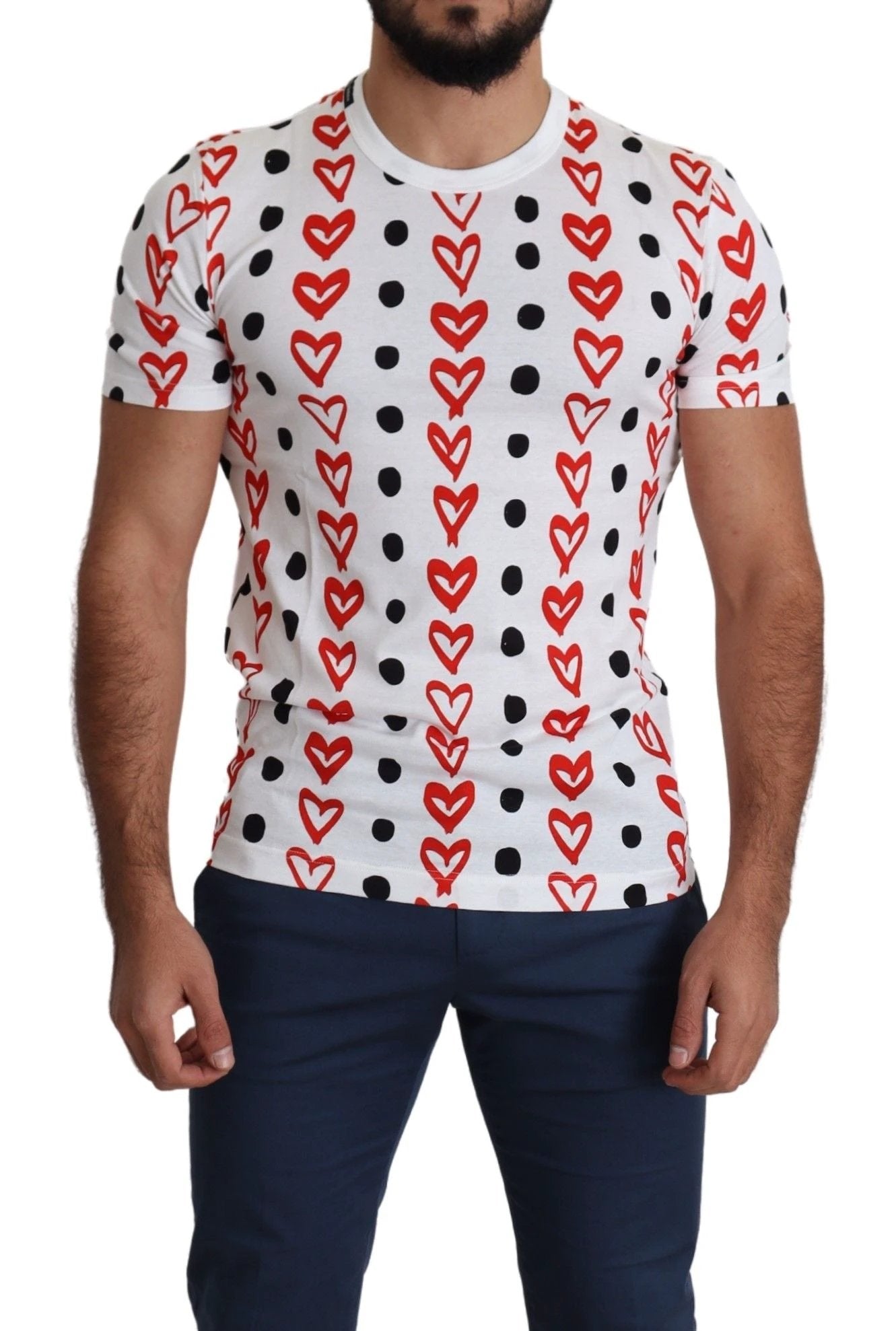 Dolce & Gabbana White Hearts Print Cotton Men Top T-shirt by Dolce & Gabbana