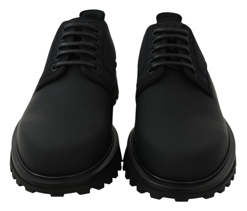 Dolce & Gabbana Black Rubberized Calfskin Chunky Derby Vulcano Shoes by Dolce & Gabbana