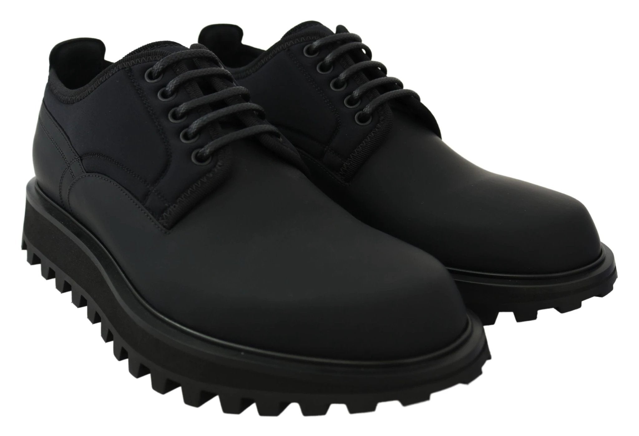 Dolce & Gabbana Black Rubberized Calfskin Chunky Derby Vulcano Shoes by Dolce & Gabbana