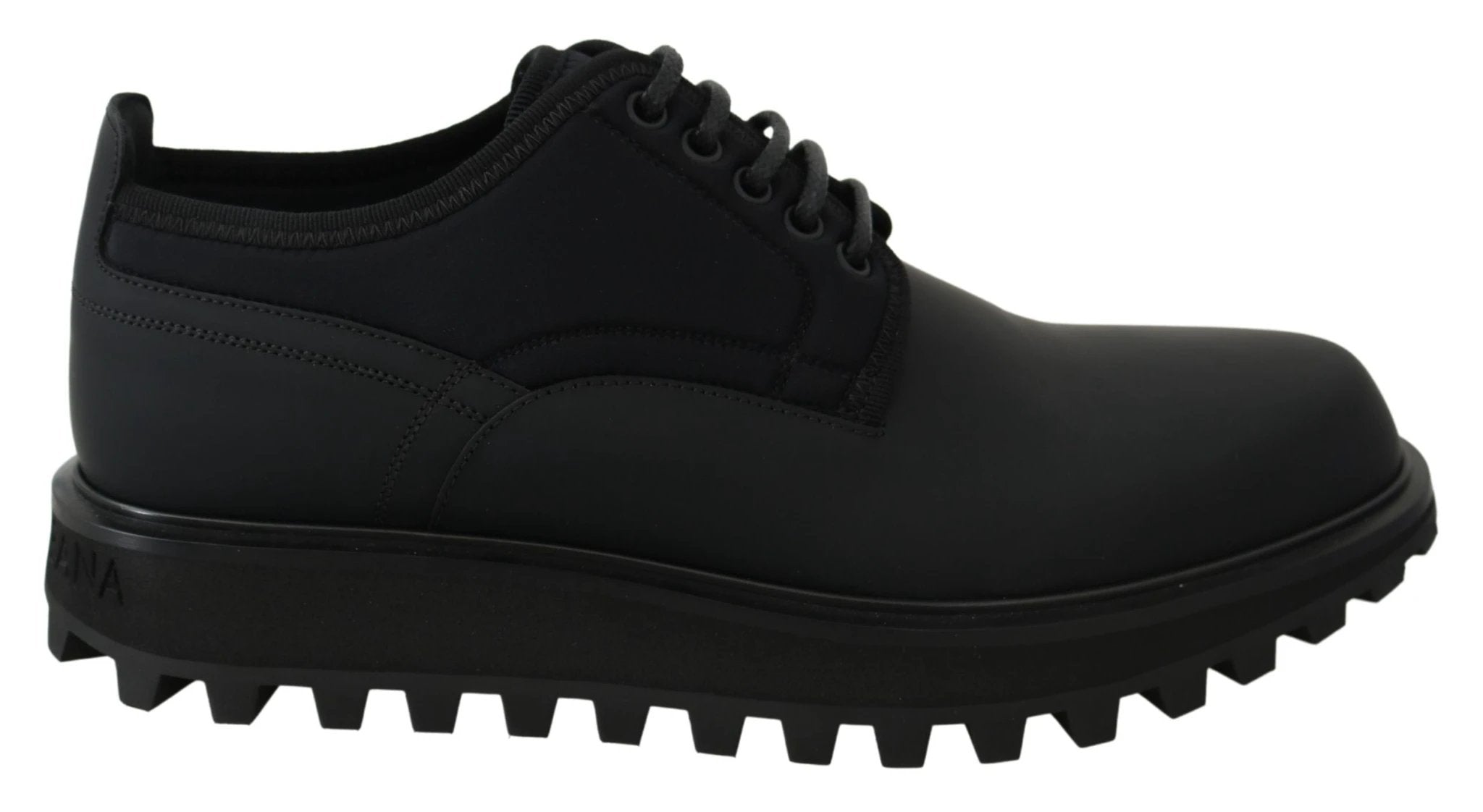 Dolce & Gabbana Black Rubberized Calfskin Chunky Derby Vulcano Shoes by Dolce & Gabbana