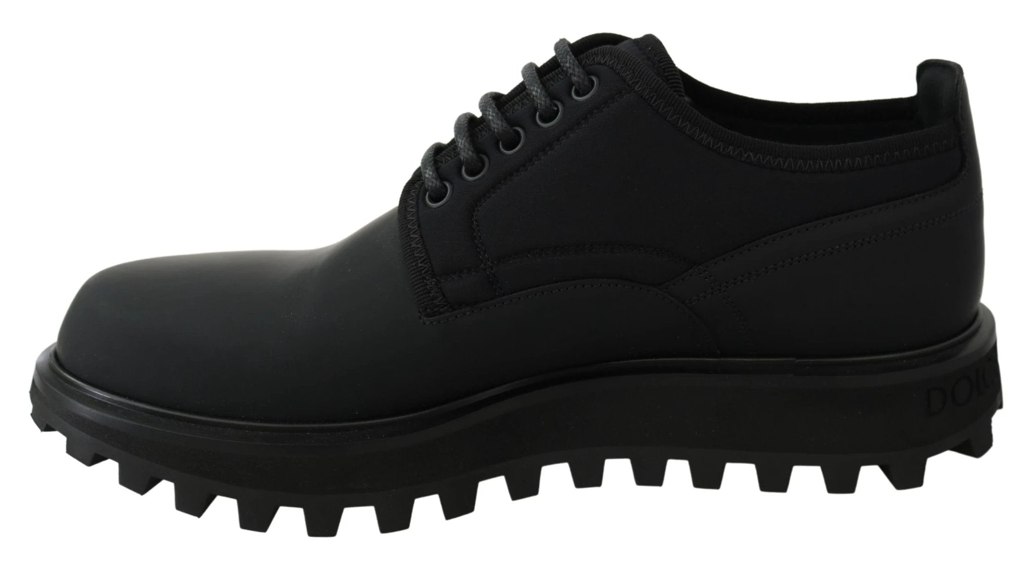 Dolce & Gabbana Black Rubberized Calfskin Chunky Derby Vulcano Shoes by Dolce & Gabbana